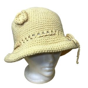 HEADS Up Vintage Boho Beige Tan Crochet Bucket Hat Cotton Slouchy Peasant O/S